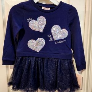 BMWT Navy blue shirt with sequin hearts and a lace bottom. Size 4T